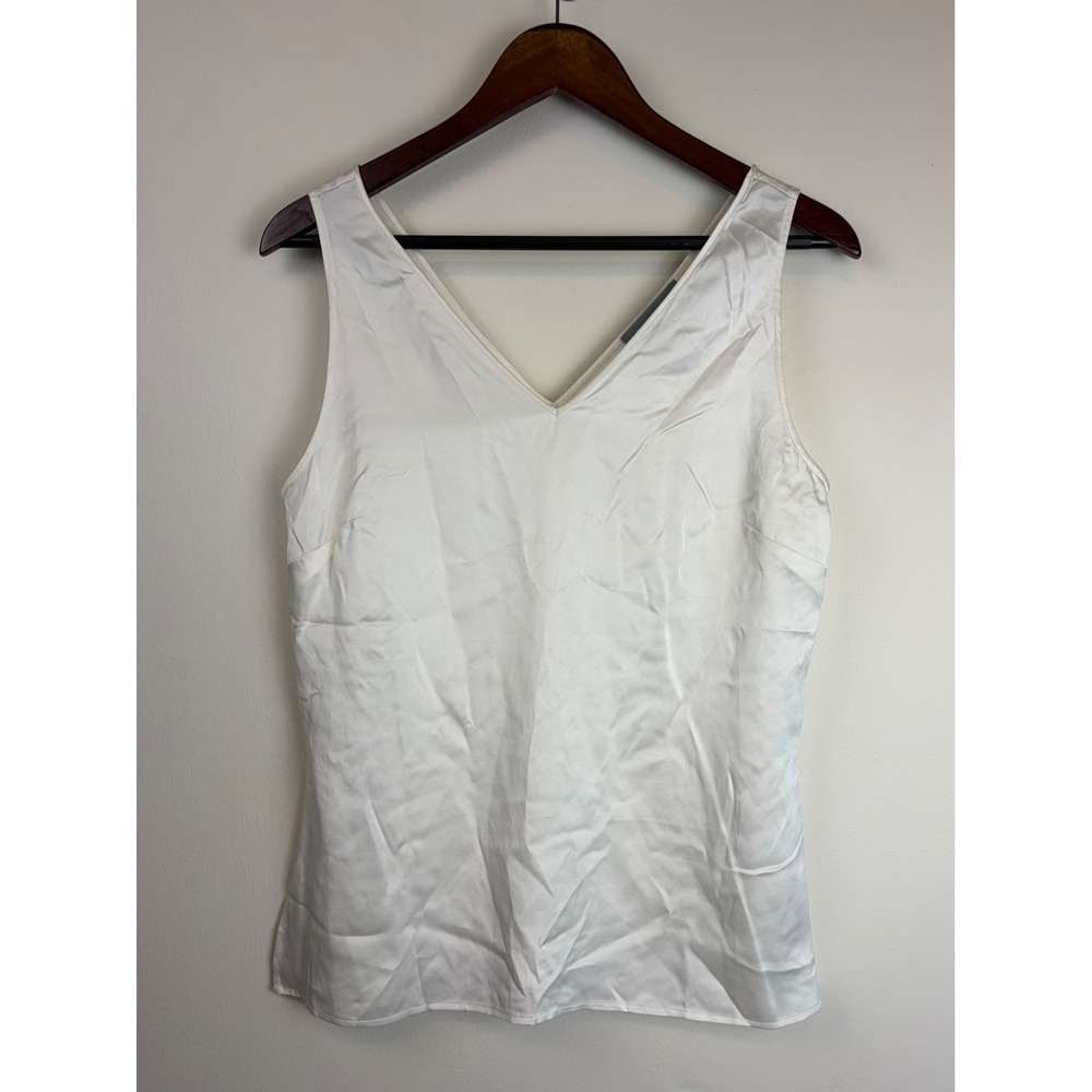 Ravella Silk Tank Top Small 4 White V-Neck Sleeveless Cami Minimalist Luxury